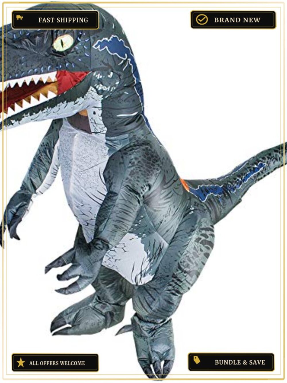 Inflatable Raptor Costume Adult Blow Up Dinosaur Suit